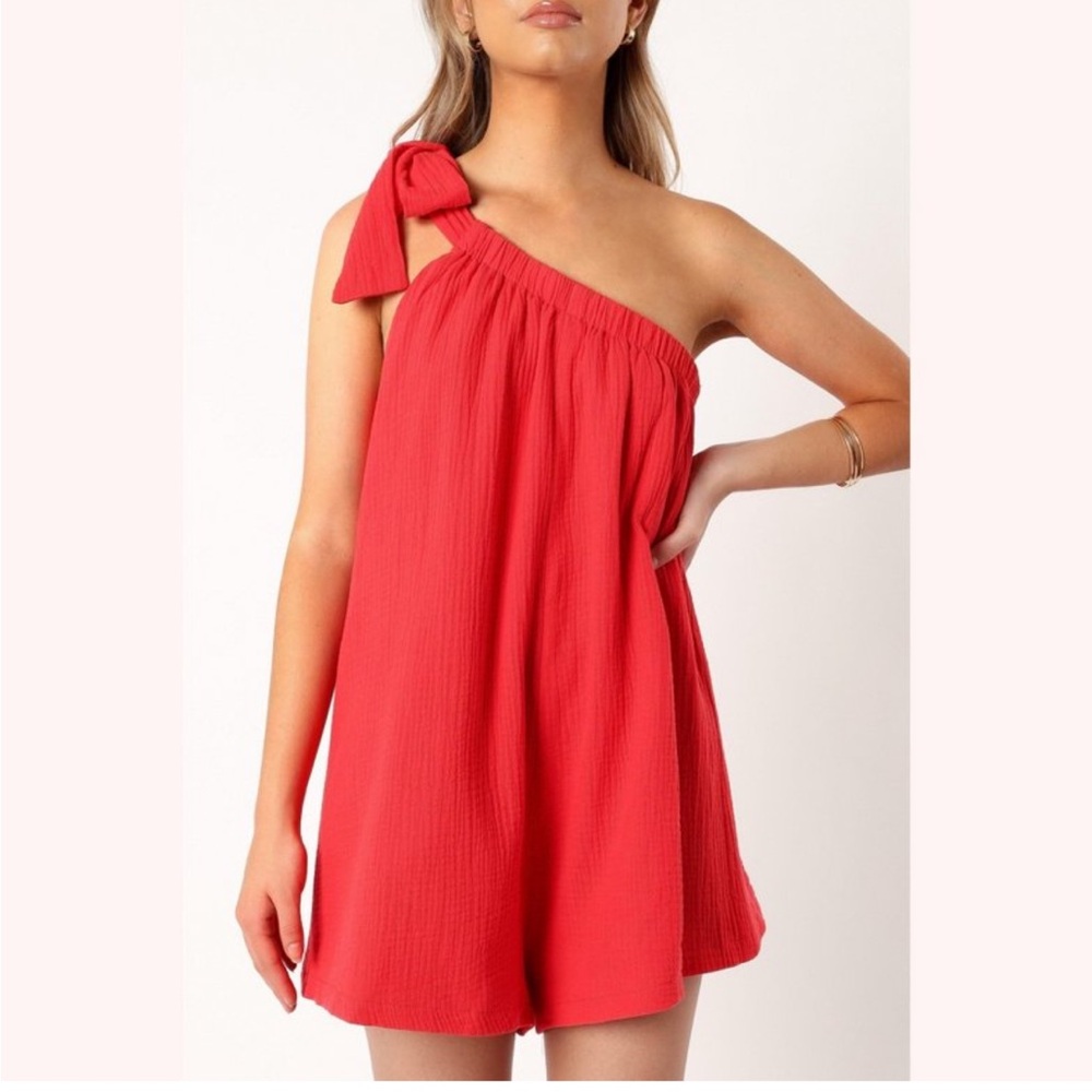 Petal & Pup Red One-Shoulder Romper